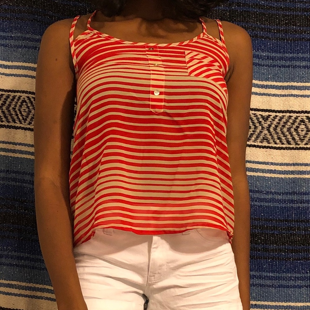 Red Striped Chiffon Top